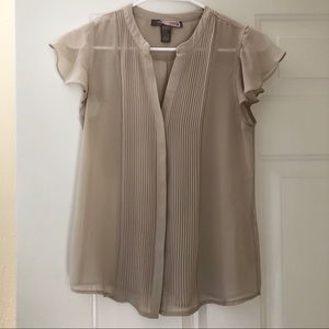 Nude Pleated Button Down Blouse